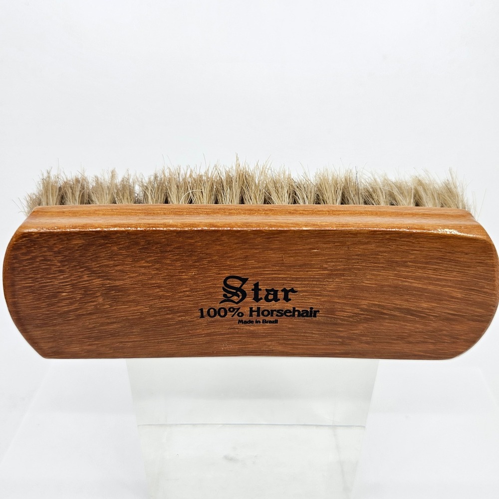Star 100% Horsehair Shoe Shine Brush Wood Handle Made in Brazil Brown Bristles